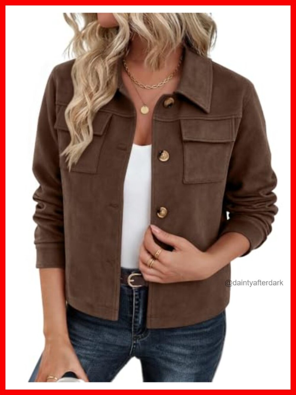 Faux Suede Cropped Jacket Button-Up Collared Shacket Fall Casual